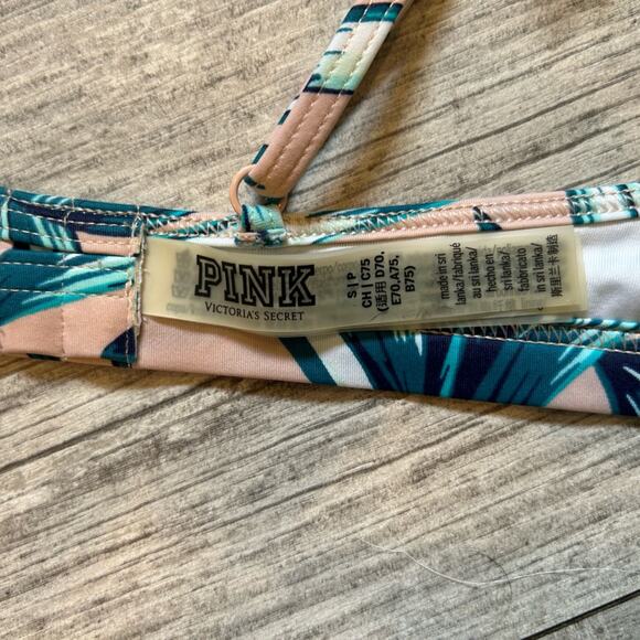 Victoria’s Secret pink teal palm tree bikini sz S/XS ruffle shoulder swimsuit - Picture 5 of 8